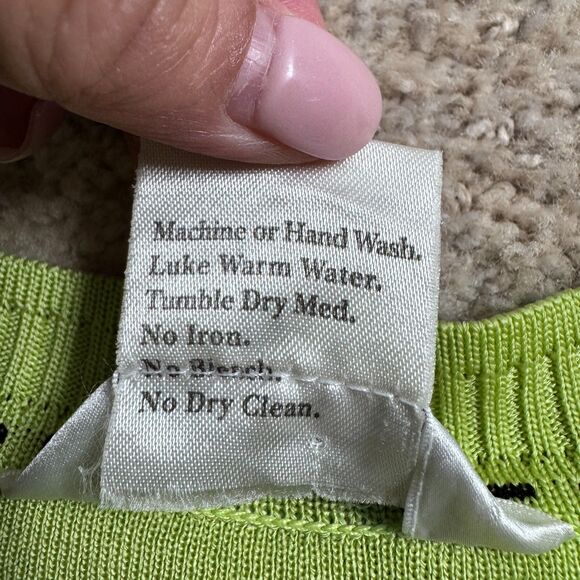 Exclusively Misook Cardigan Sz XL Lime Green Black Knit Hook Closure Long Sleeve - Picture 13 of 16